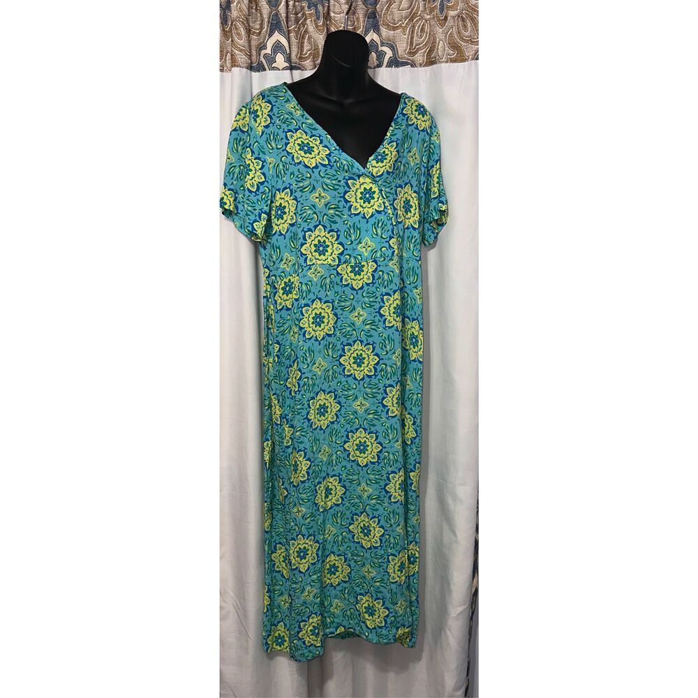 Beautiful women Maxi Dress Style Studio Teal-Blue Linen-Feel Short-Sleeve Tied W